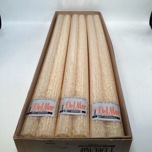 Del Mar Cathedral Candles 12 New in Box 18" Straight‎ Fluted 100% Beeswax Ivory